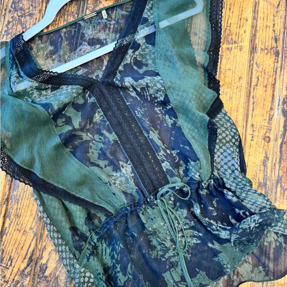 Sheer Green and Black Blouse by Elie Tahari XS